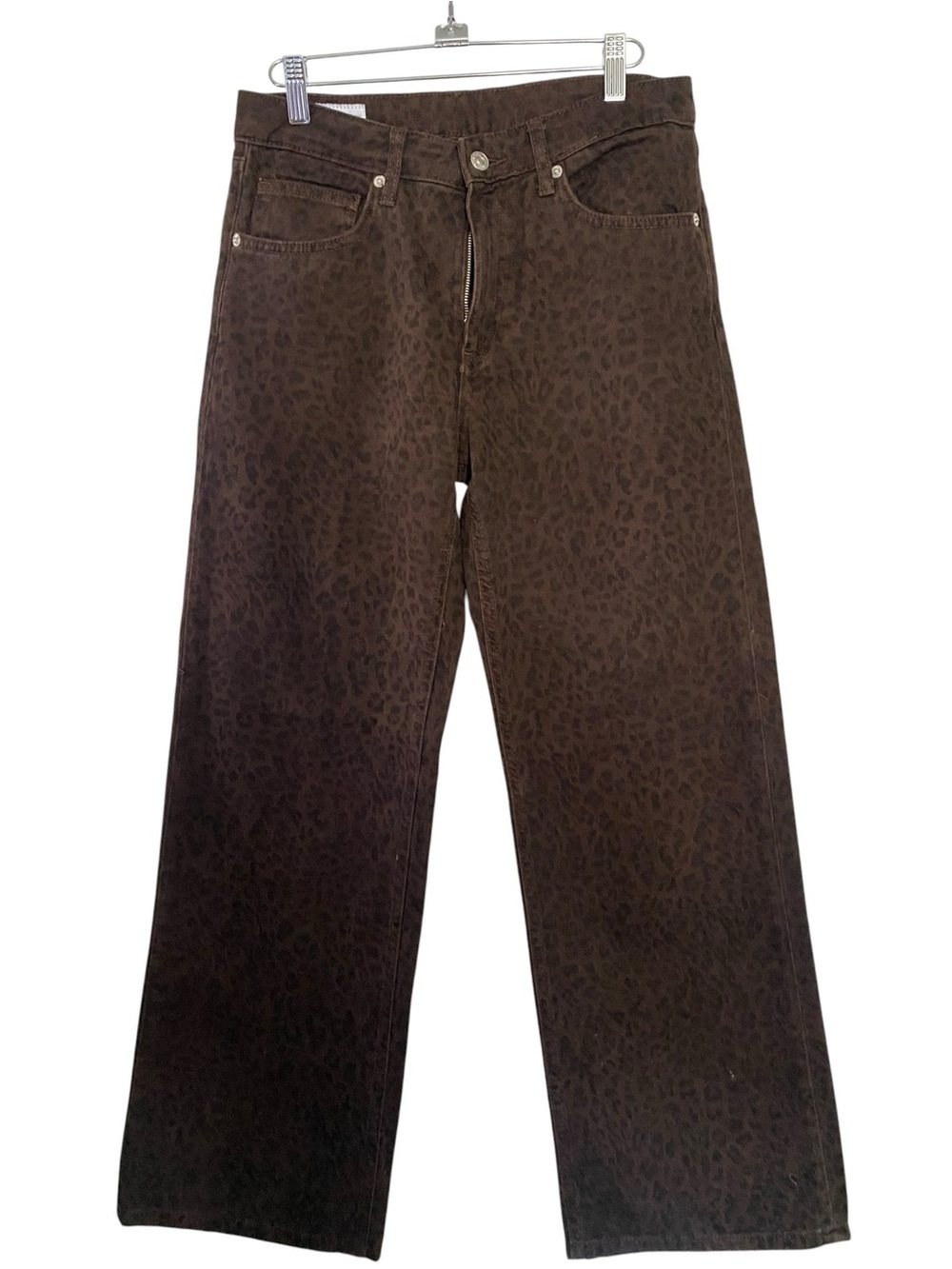 Zara Women's Brown Leopard-Print Straight-Leg Jeans